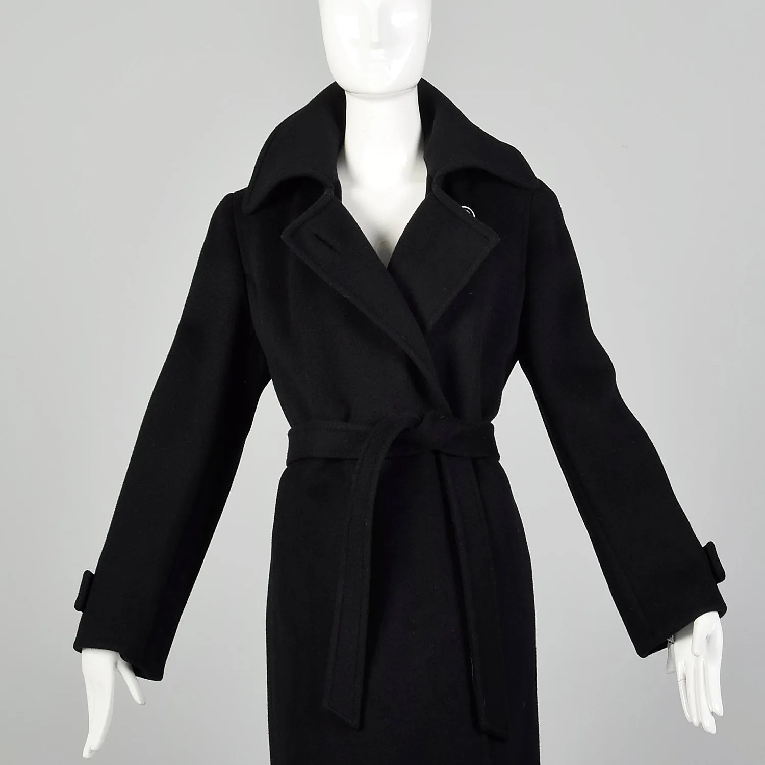 Small Black Heavyweight Wool 1970s Trench Coat