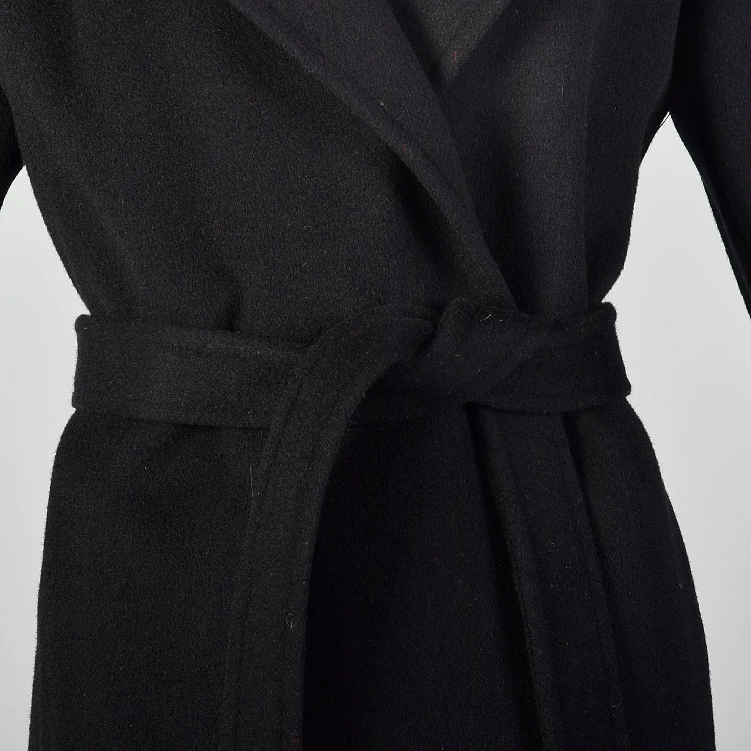 Small Black Heavyweight Wool 1970s Trench Coat