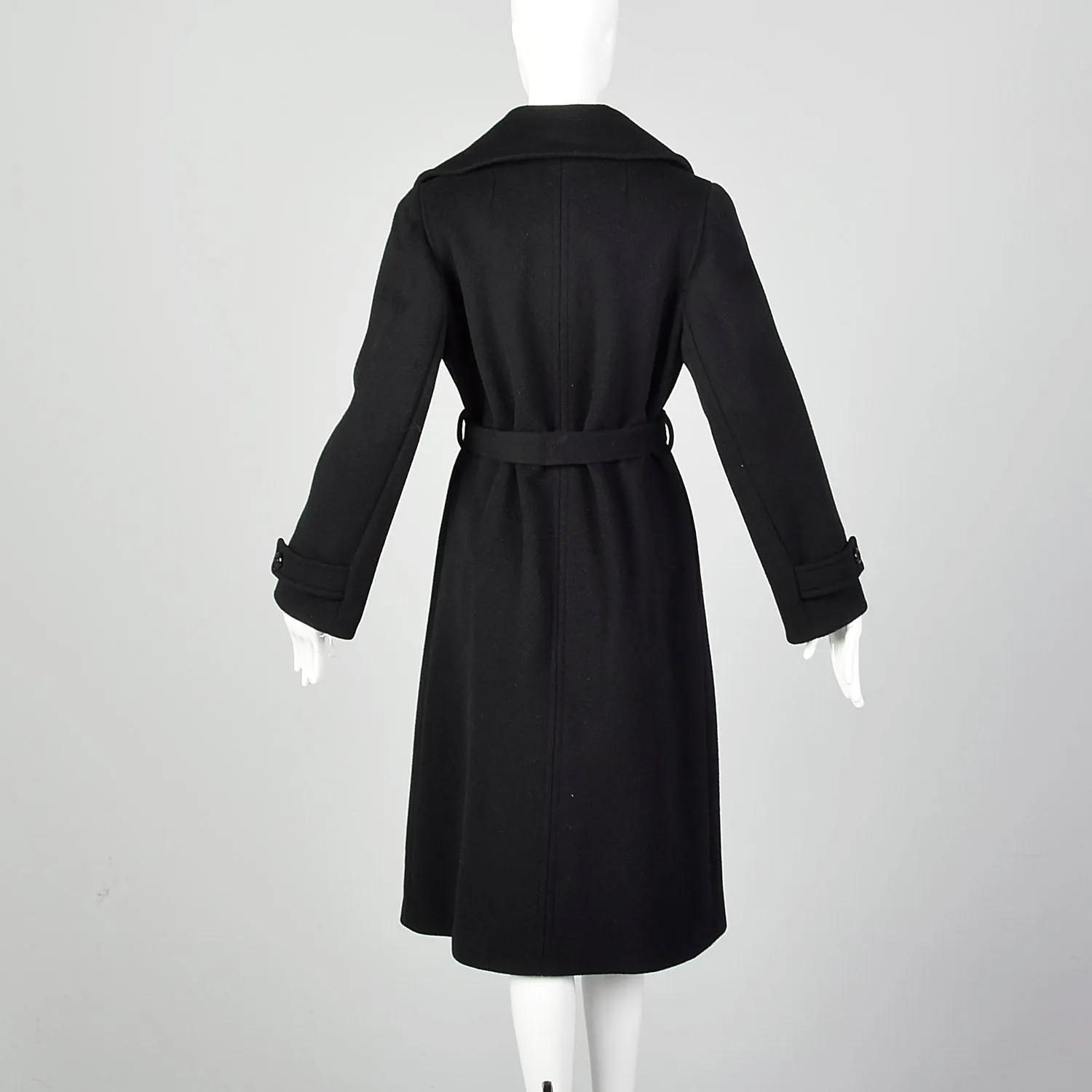 Small Black Heavyweight Wool 1970s Trench Coat