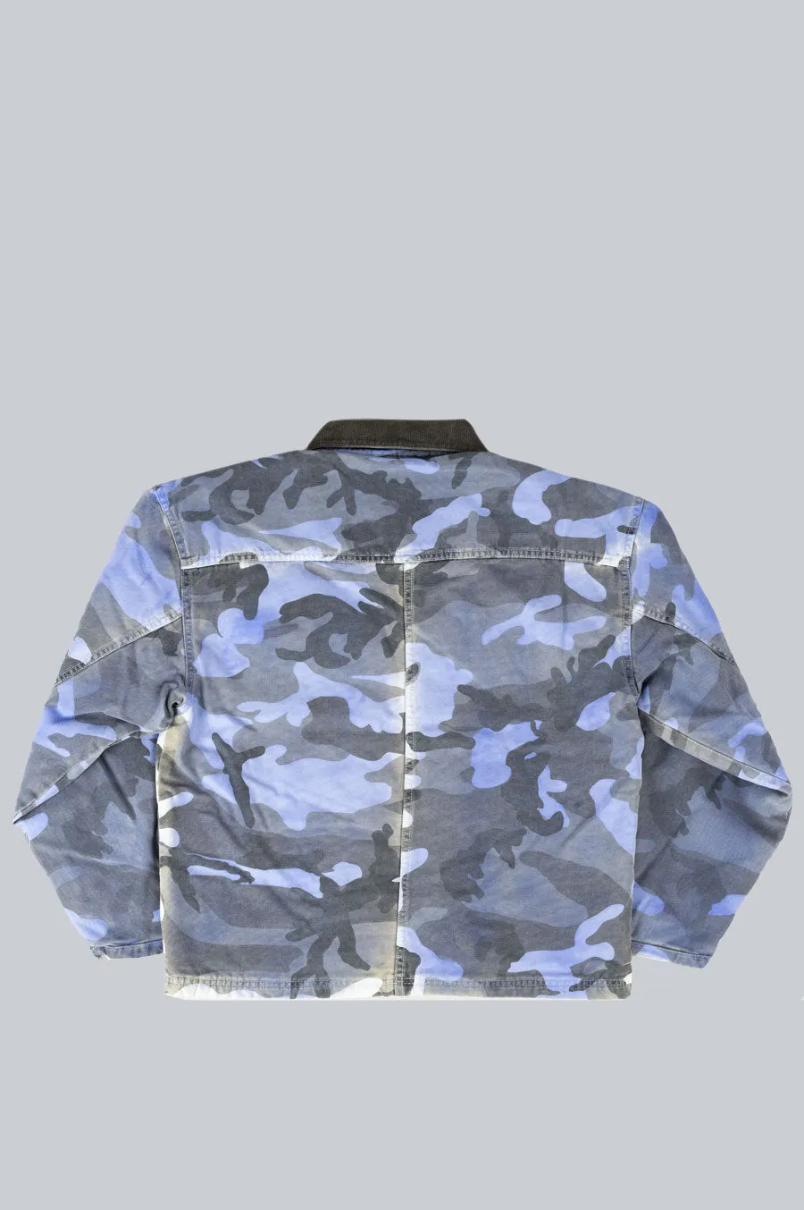 STUSSY SPRAY DYE CANVAS SHOP JACKET BLUE CAMO