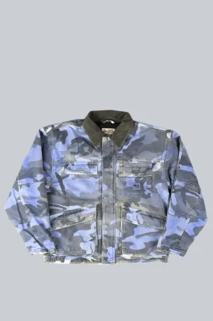 STUSSY SPRAY DYE CANVAS SHOP JACKET BLUE CAMO