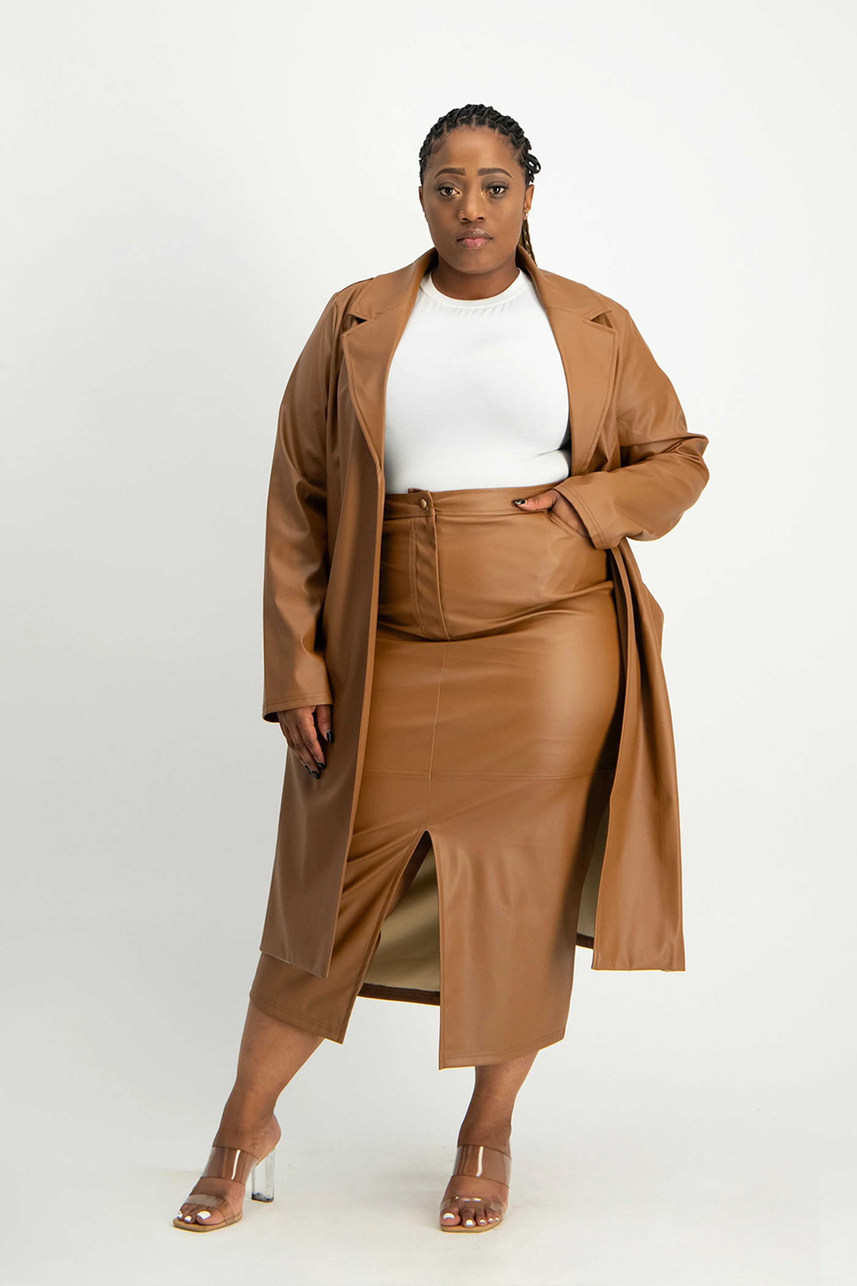 Tori Faux Leather Skirt - Brown