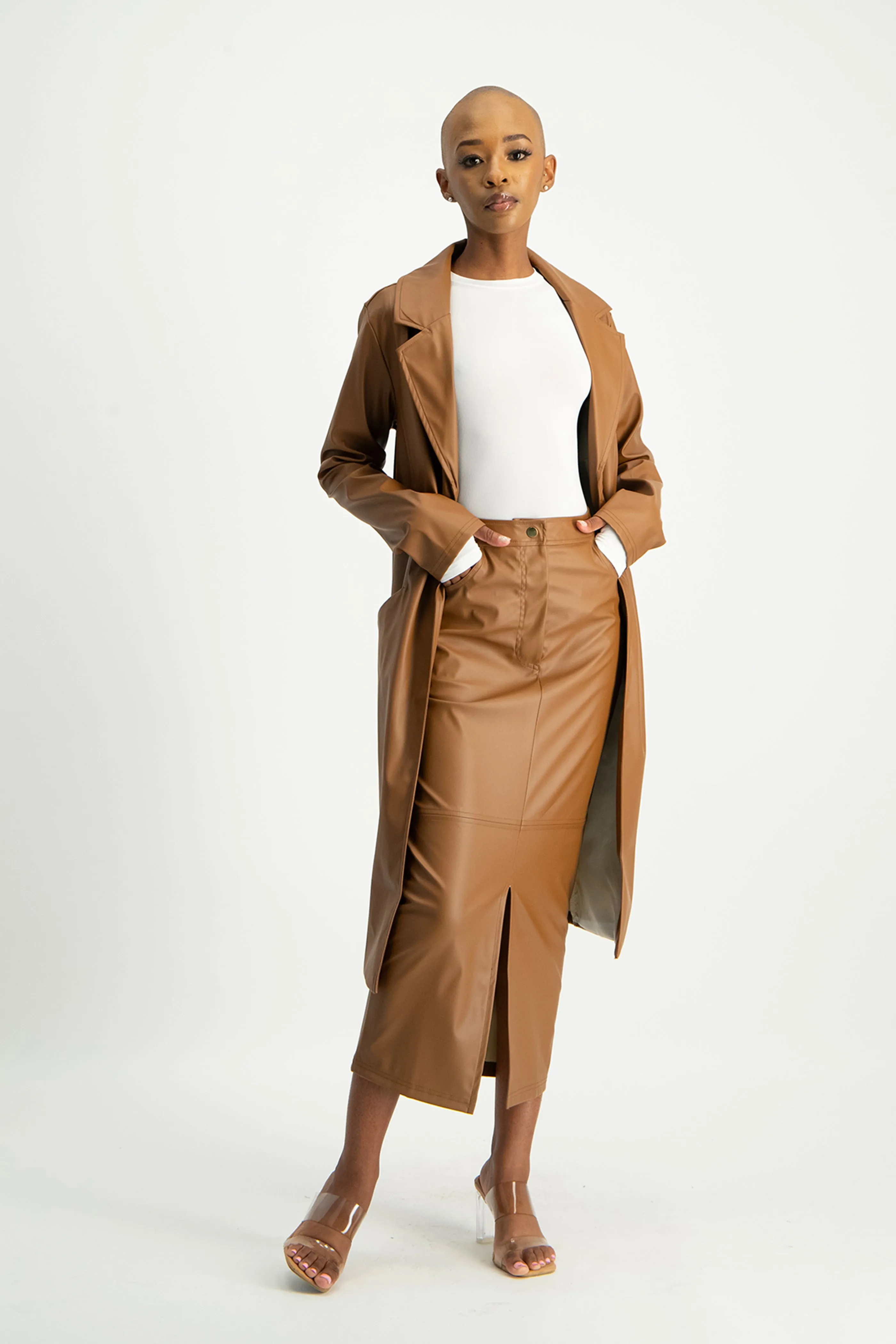 Tori Faux Leather Skirt - Brown