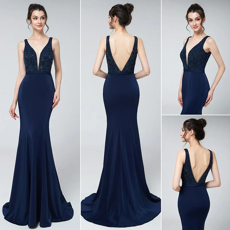 V-neck Mermaid Formal Long Evening Dress