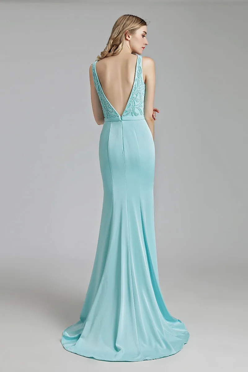 V-neck Mermaid Formal Long Evening Dress