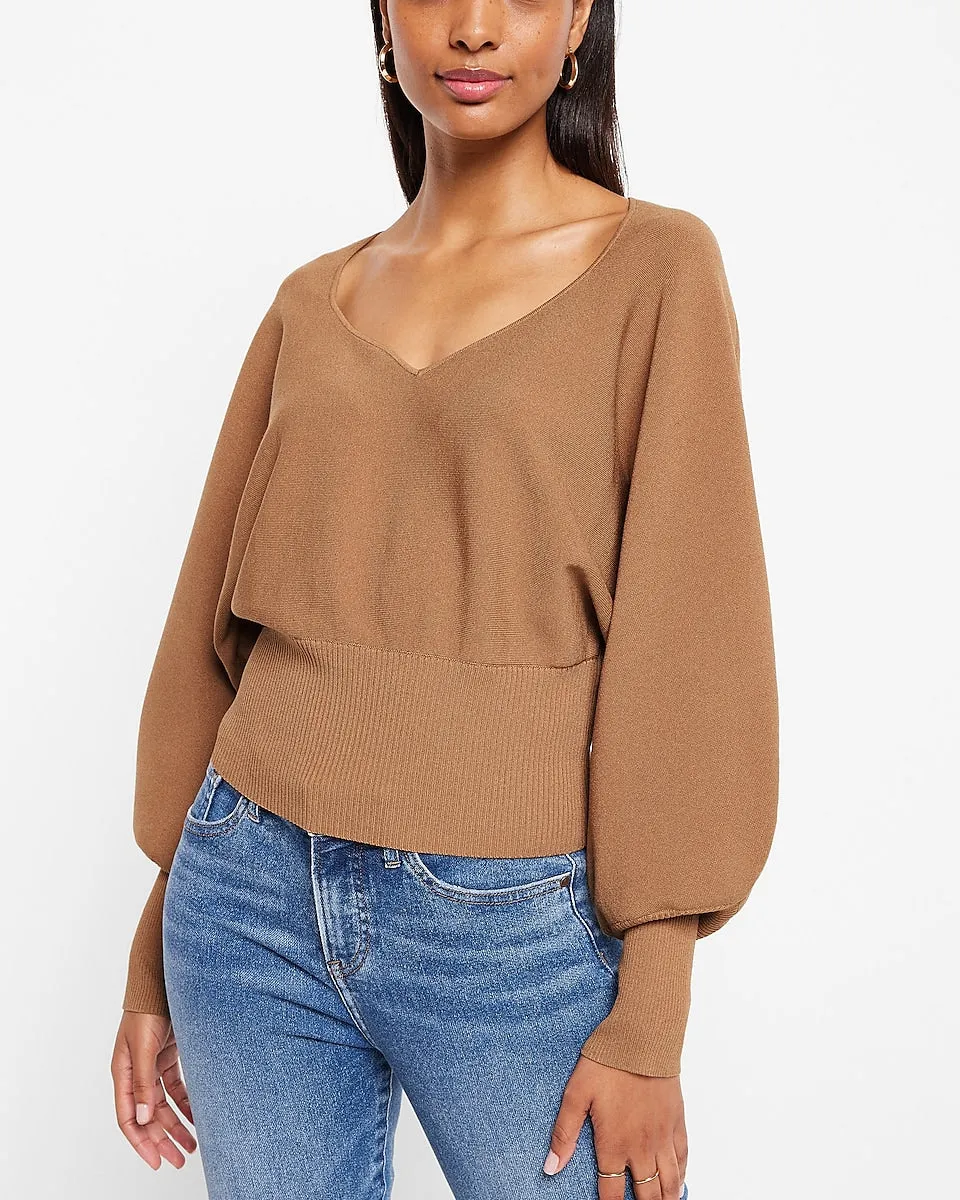 V-Neck Relaxed Dolman Sleeve Sweater in Butterscotch