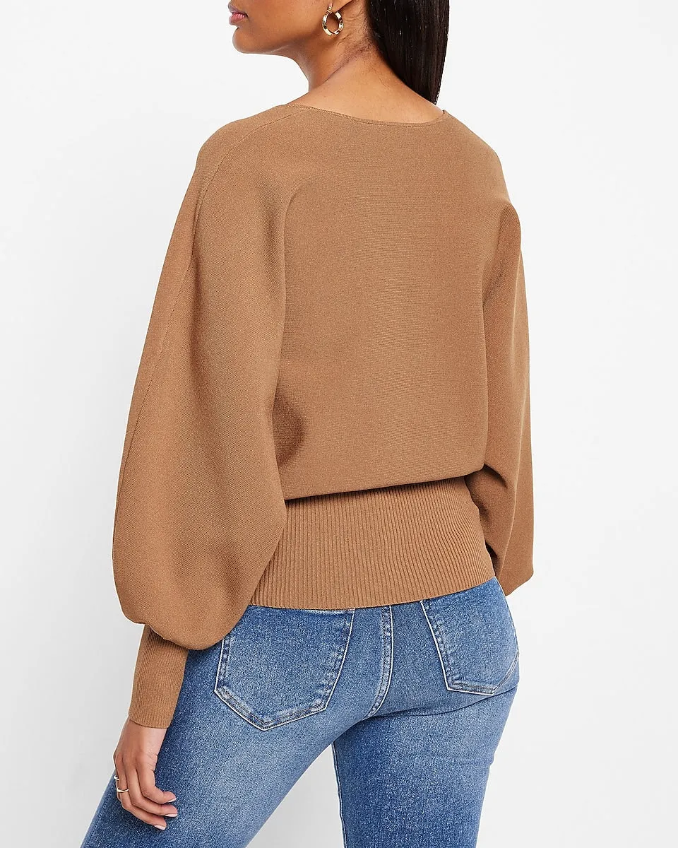 V-Neck Relaxed Dolman Sleeve Sweater in Butterscotch