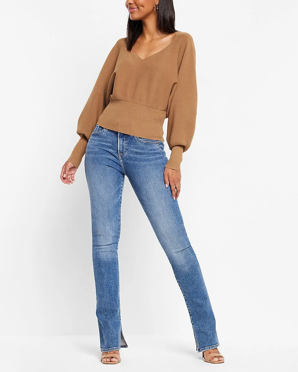 V-Neck Relaxed Dolman Sleeve Sweater in Butterscotch