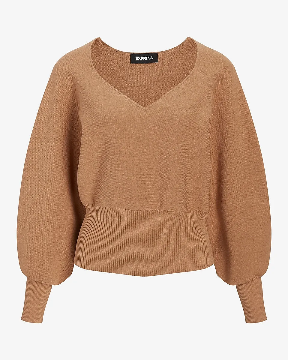 V-Neck Relaxed Dolman Sleeve Sweater in Butterscotch