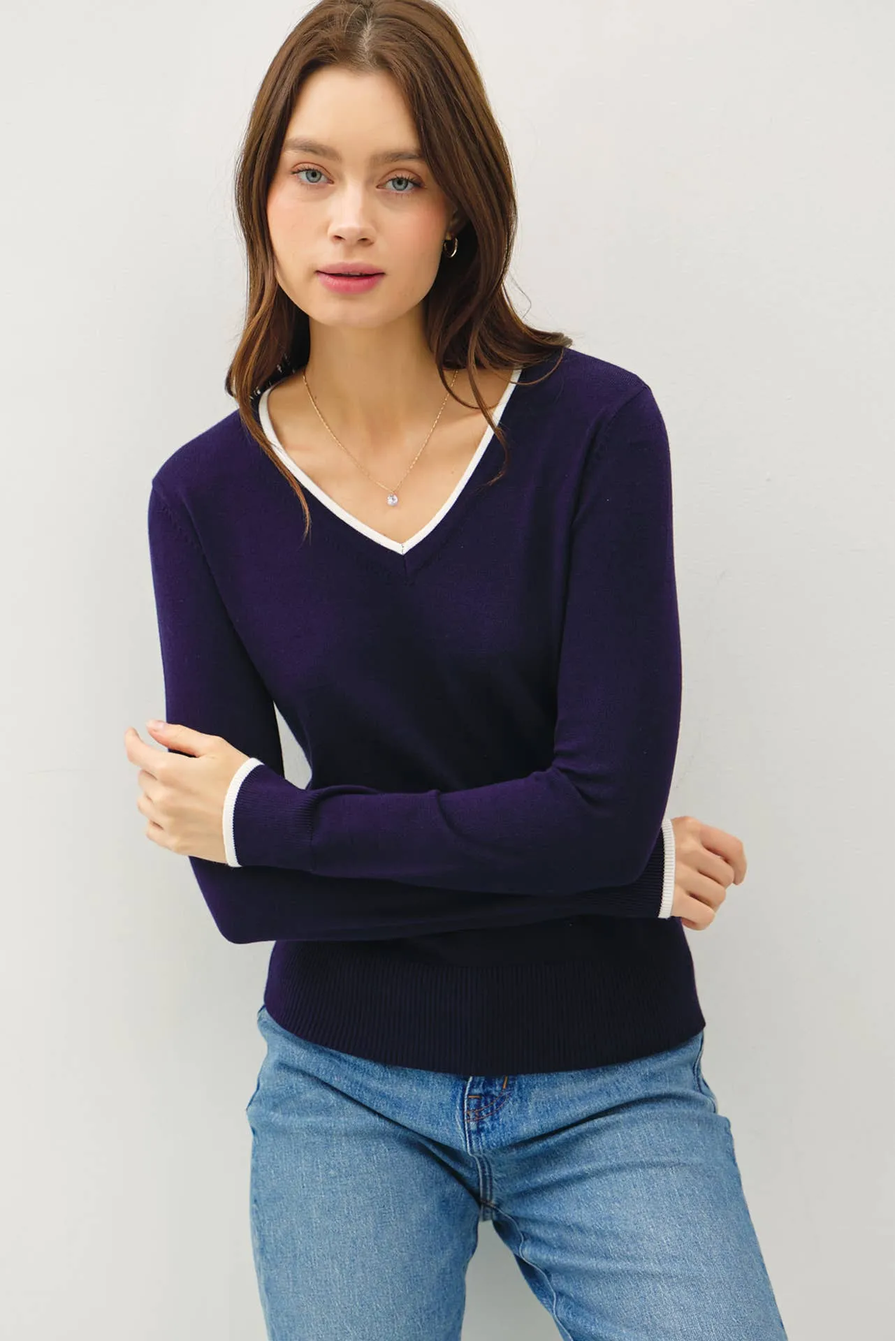 VARSITY STYLE V-NECK SWEATER