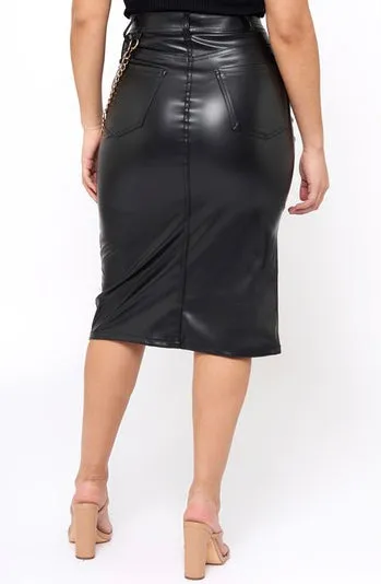 Vegan Leather Back and Denim Front Midi Skirt