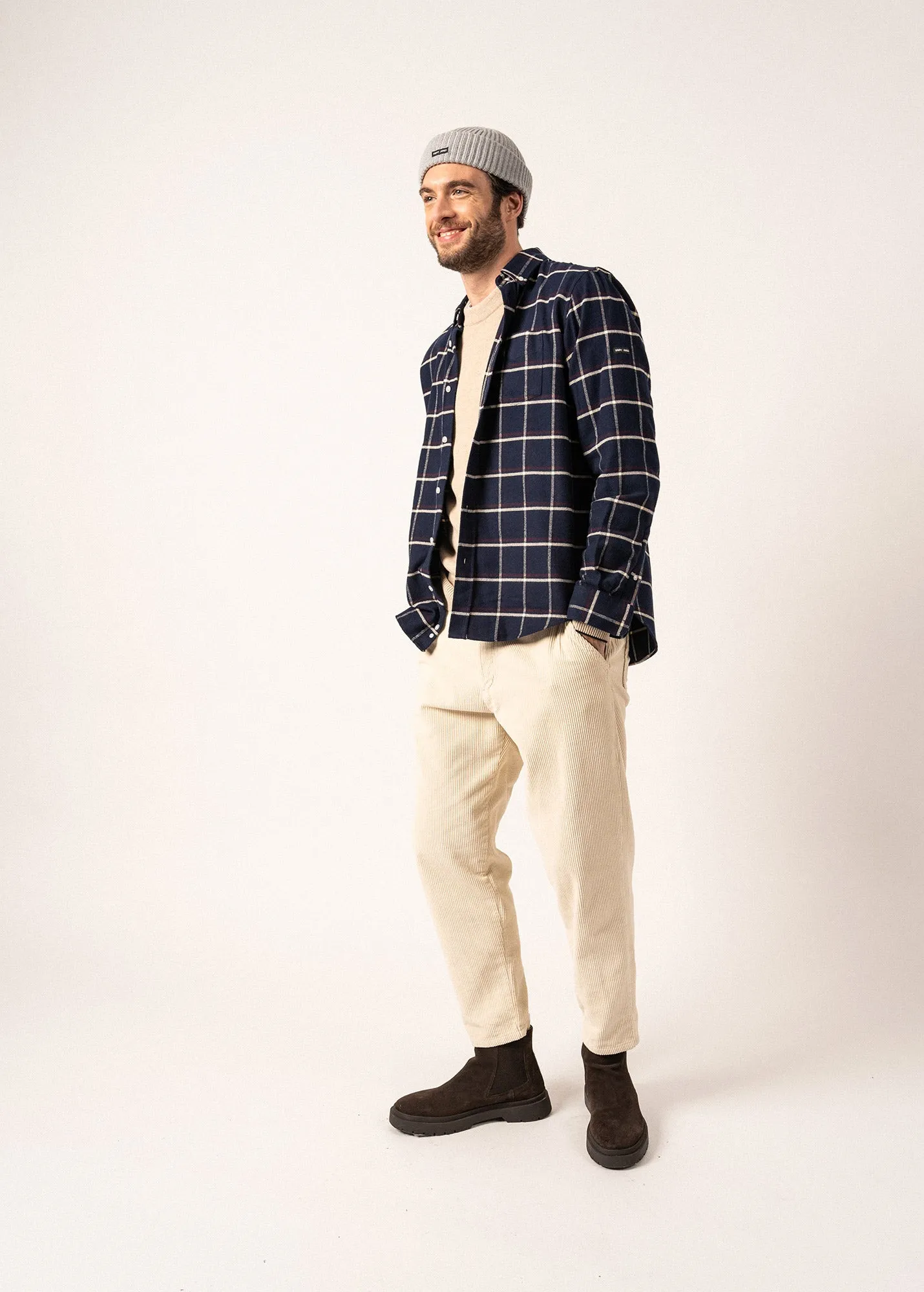 Vicente Checked Shirt - in cotton flannel (NAVY/PRUNE)