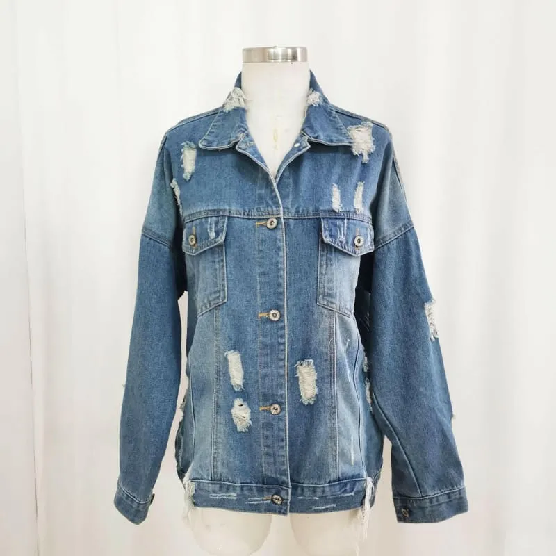 Vintage Fabric Patchwork Ripped Western Denim Cowboy Jacket