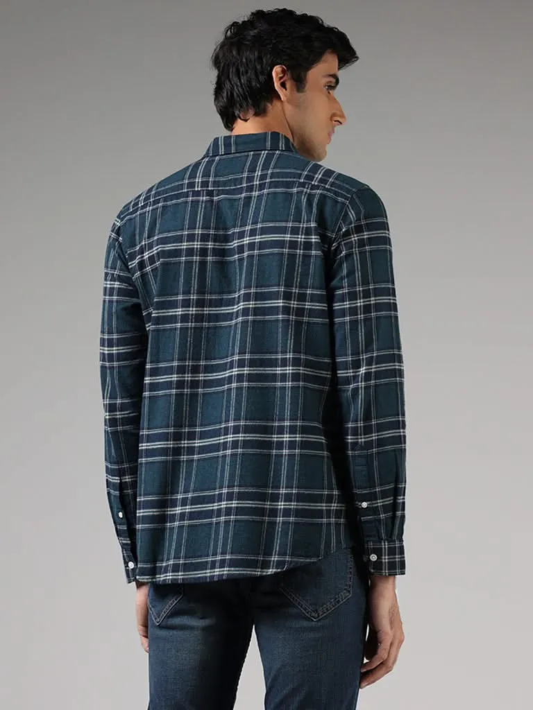 WES Casuals Emerald Green Checked Slim-Fit Shirt