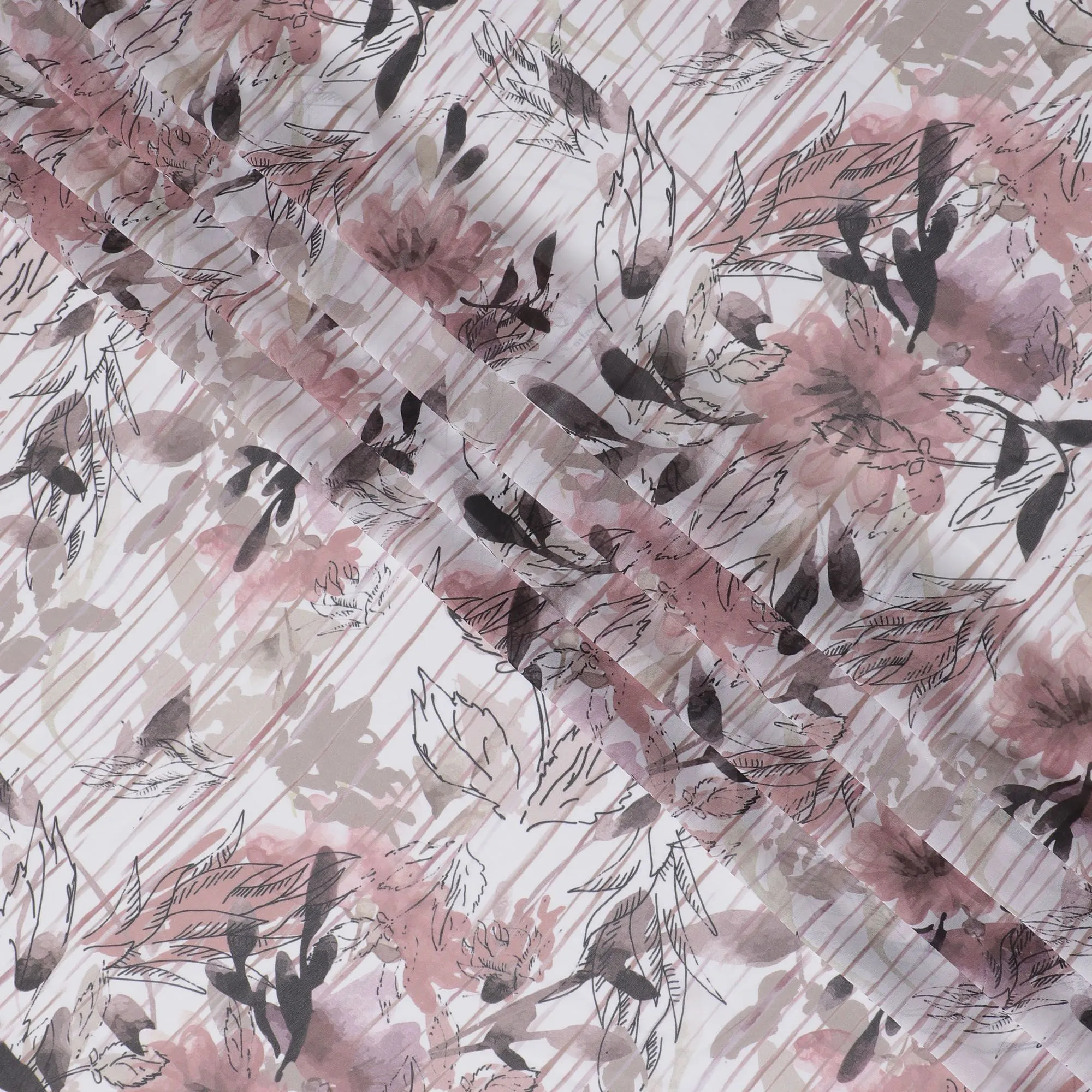 Whimsical Blush and Noir Bird Print Synthetic Modal Satin Fabric - 110cm Wide, Artistic Elegance, Perfect for Unique Creations-D18418