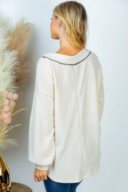 White birch plus size long sleeve knit top in white