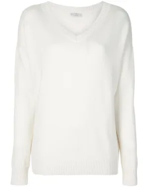 White Cashmere Paillette V Neck Sweater