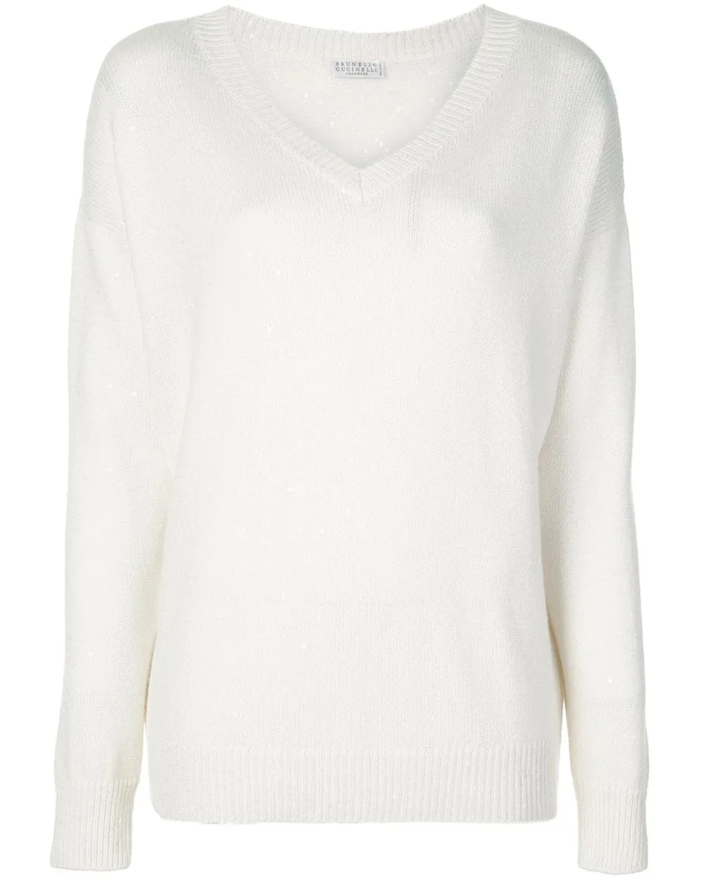 White Cashmere Paillette V Neck Sweater