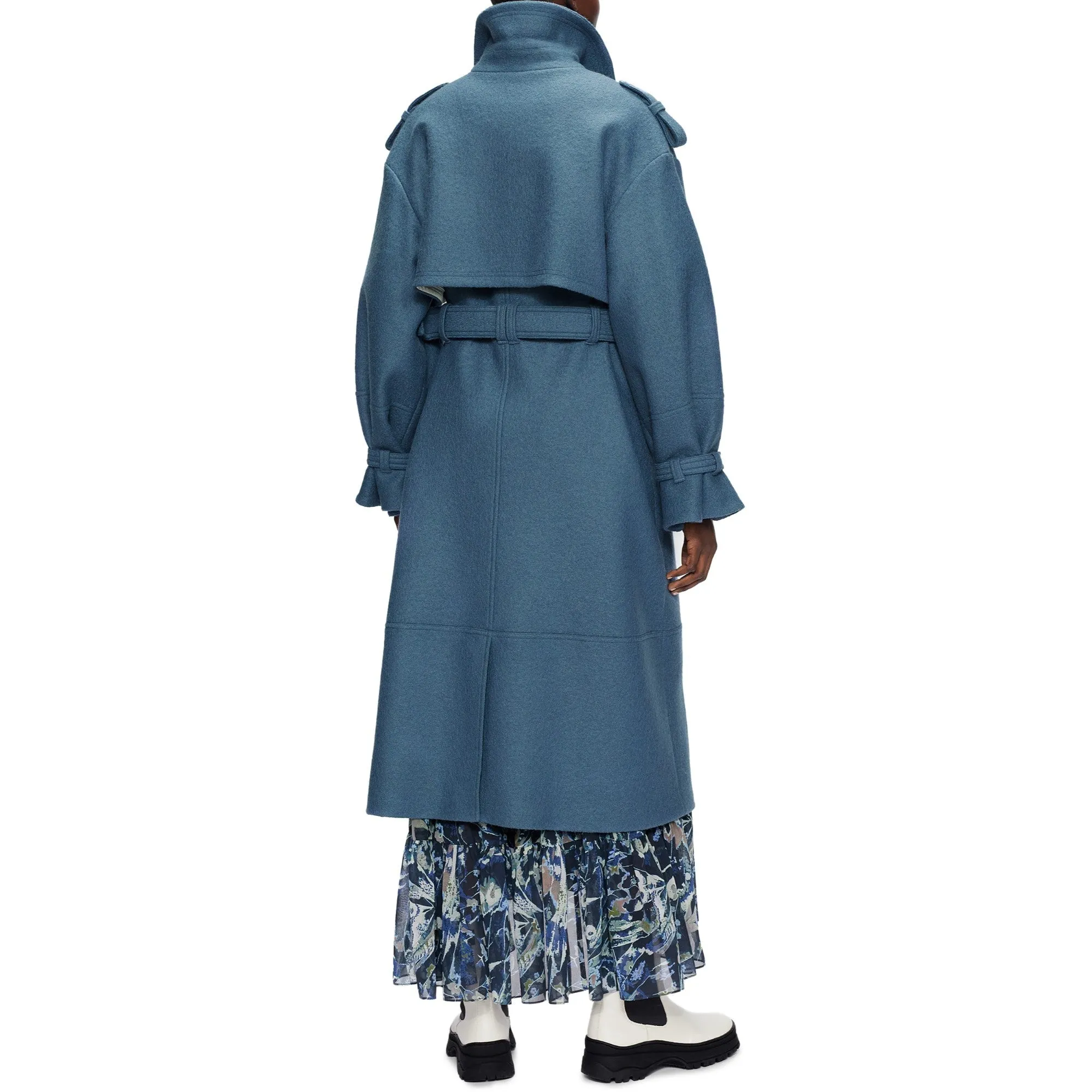 Women Wmo-Liiliey-Boiled Wool Trench Coat - Mid-Blue