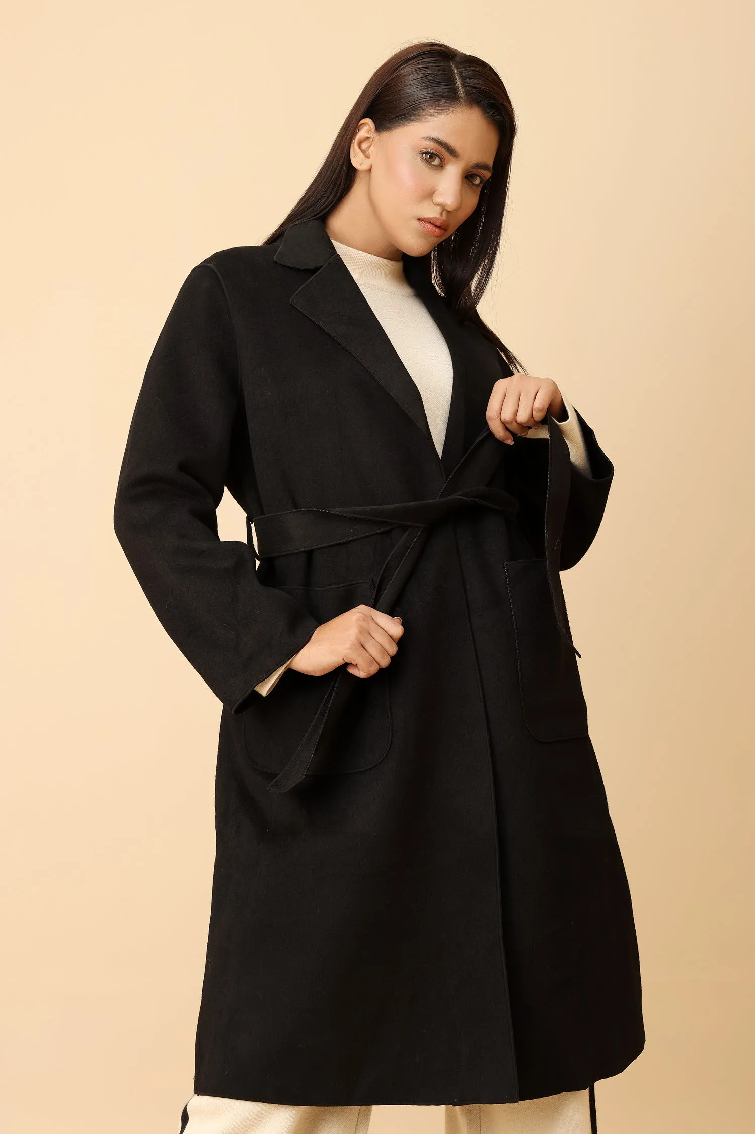 WOOL-BLEND TRENCH COAT-BLACK