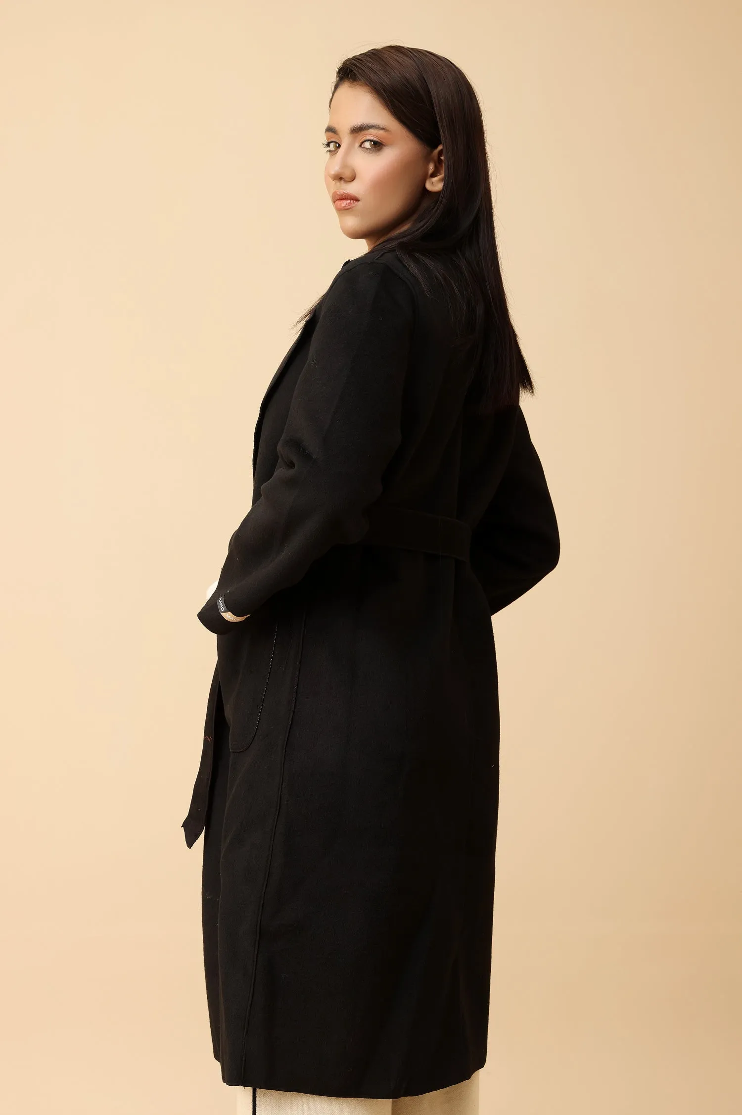 WOOL-BLEND TRENCH COAT-BLACK