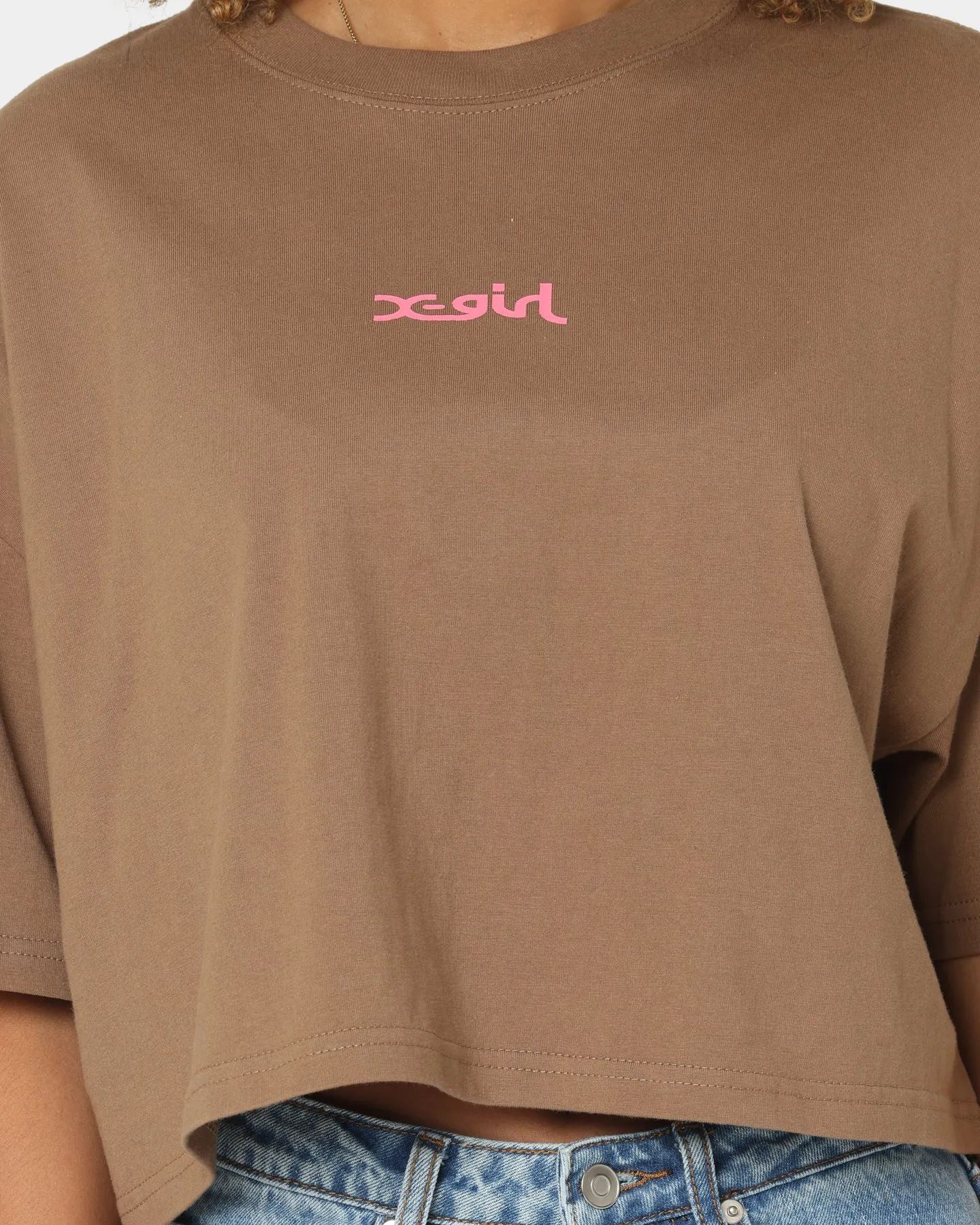 X-Girl Women's Jelly Logo Crop T-Shirt Brown