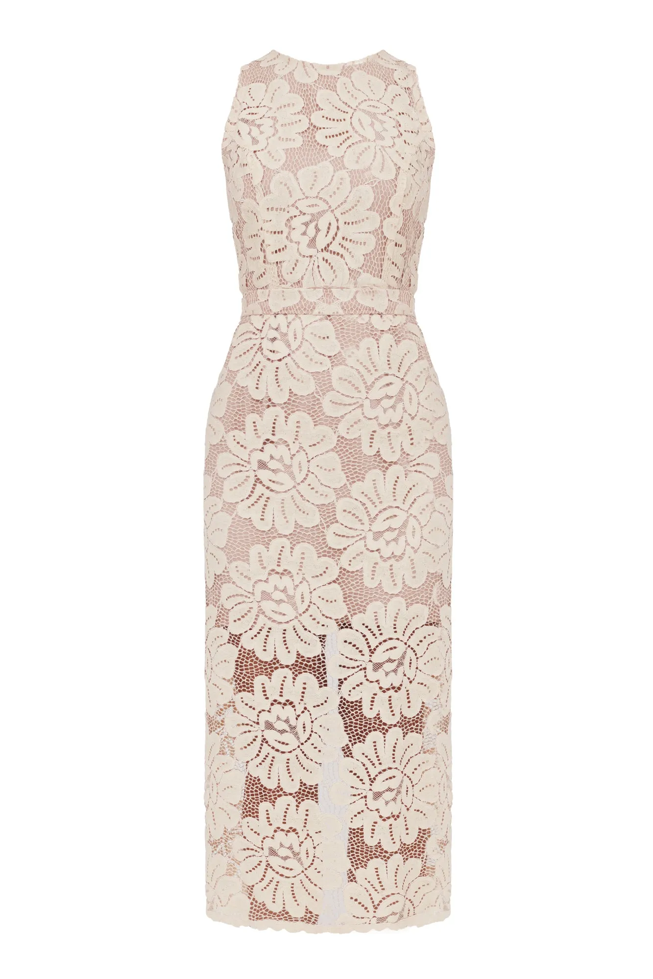 YEMA Pastel Floral Lace Cut Out Back Midi Dress